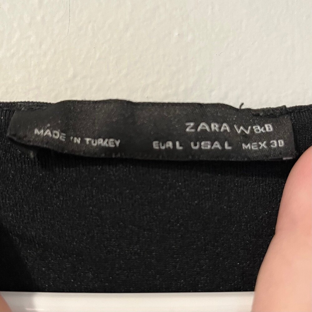 Zara Black Ribbed Pleated Mini Dress size Large - Picture 3 of 4
